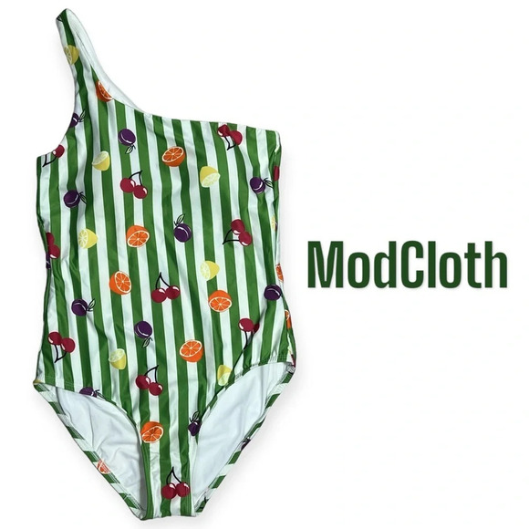 ModCloth retro one shoulder fruit stripe one piece swimsuit size Small - Picture 2 of 9